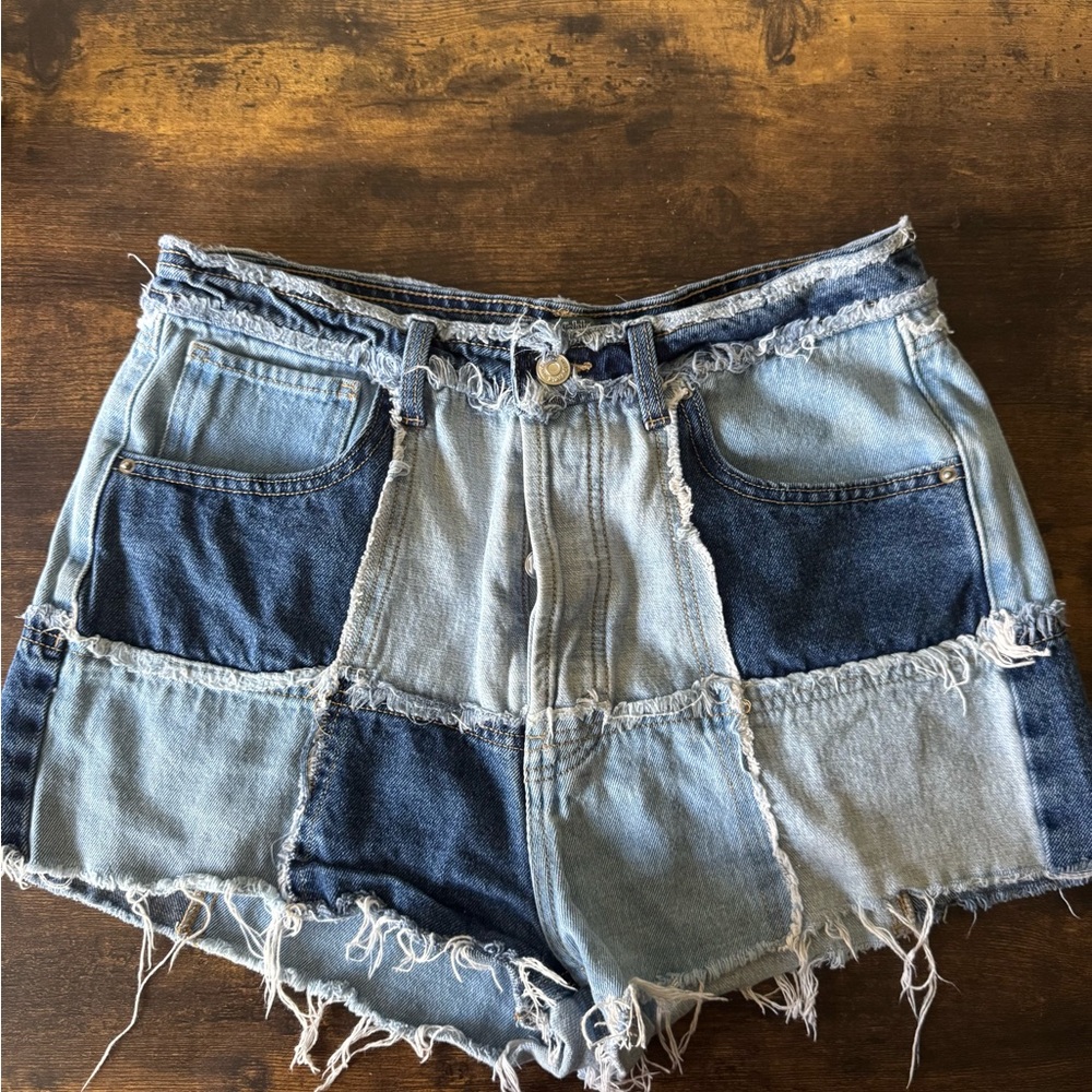 Wild Fable Patchwork Jean Shorts - Light and Dark Blue